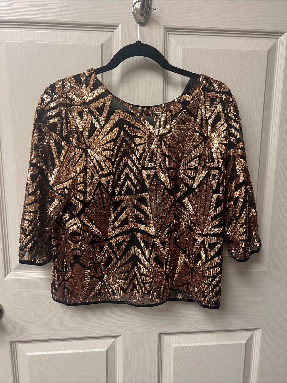 Everly Bronze and Black Sequin Blouse with Geometric Design